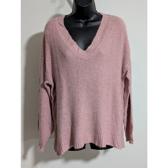 American Eagle Light Pink Waffle Knit Oversized Sweater Size Medium - Picture 1 of 5